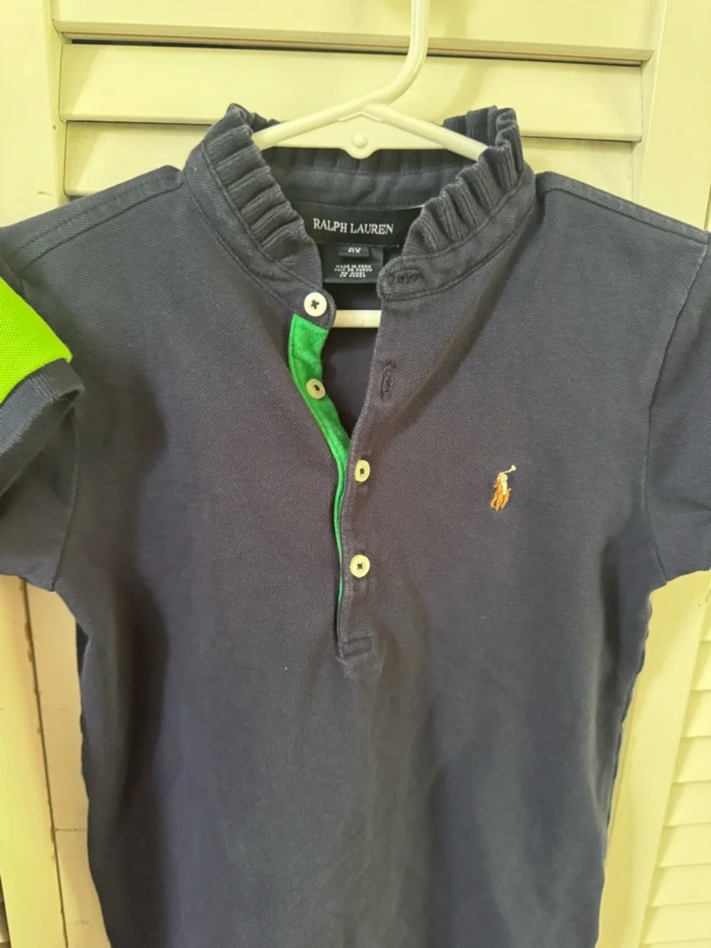 Ralph Lauren Girls Navy, Pink & Green Colorblock Polo Dress and the t-shirt.
